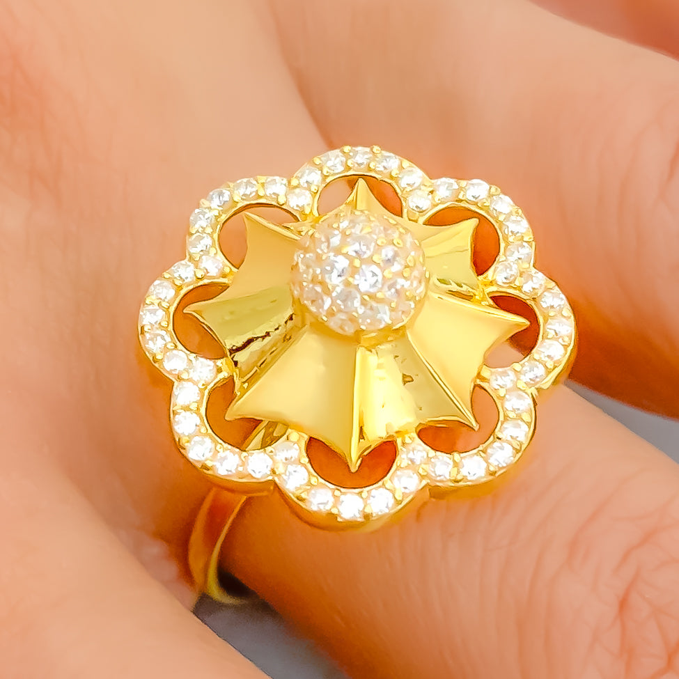 1 Gram Gold Plated Heart On Flower with Diamond Designer Ring for Women -  Style LRG-017 at Rs 1340.00 | सोने का पानी चढ़ी हुई अंगूठी - Soni Fashion,  Rajkot | ID: 2852682728991